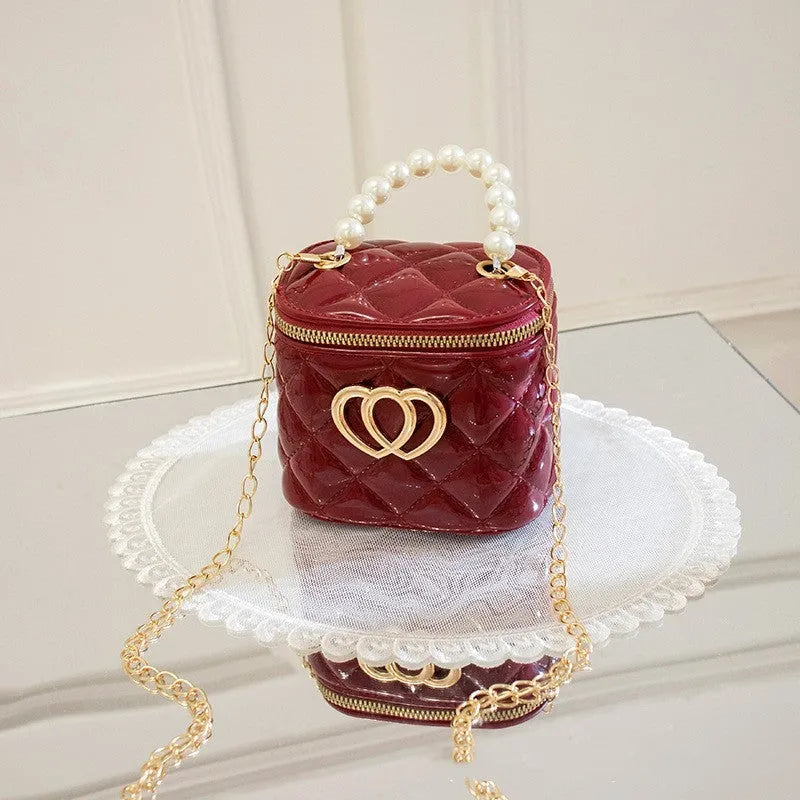 PVC bucket-style jelly bag with heart pattern in seven colour options