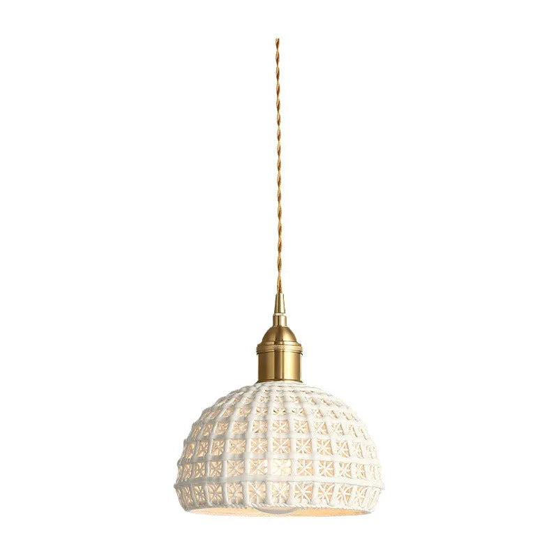 Brass ceramic single-head pendant light, 220V Nordic ceiling lamp for bedroom and dining room