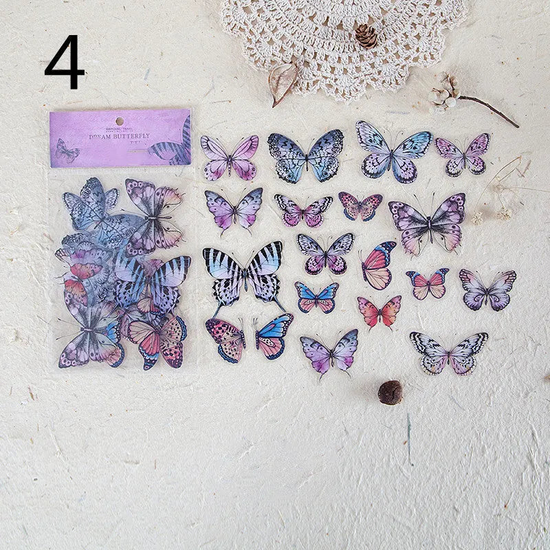 Butterfly and dragonfly PET sticker from the herbarium series for handbook and journal decoration