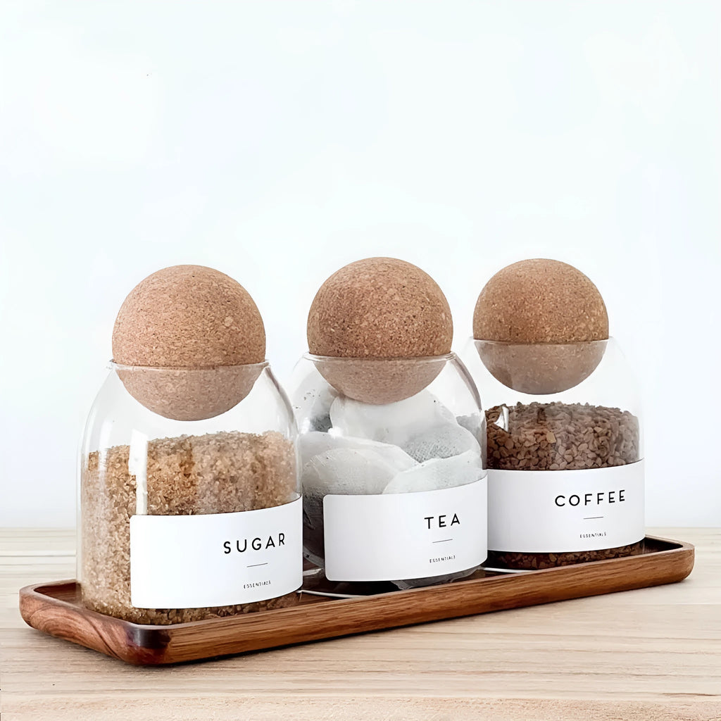 Set of three transparent spherical glass storage tanks with round single-layer design for general food storage