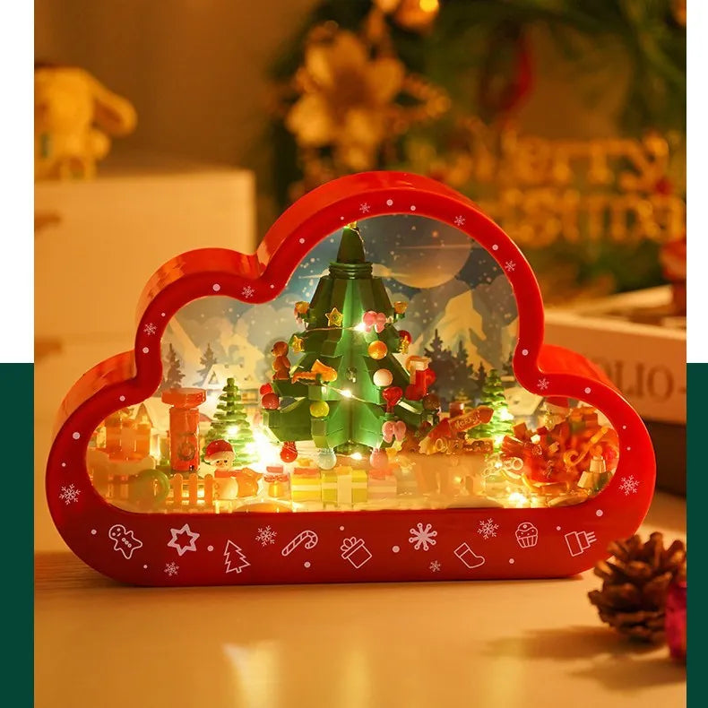 Assembled building block cloud night lamp with decorative mirror frame and LED table light