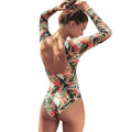 Women's leaf printed backless one-piece swimsuit for swimming and wading sports