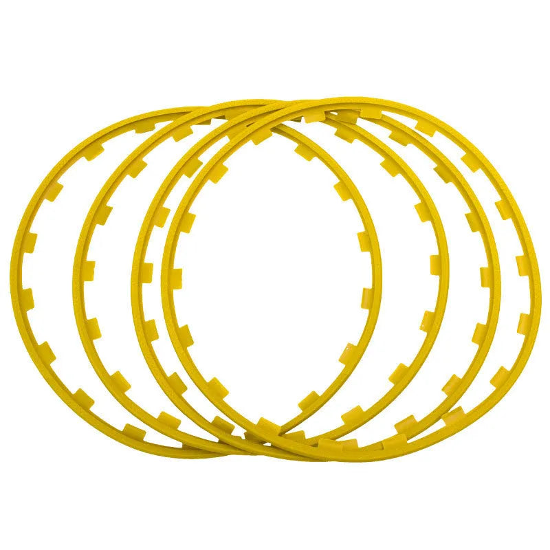 Set of four nylon wheel hub guard circles in multiple colours and sizes for vehicle protection