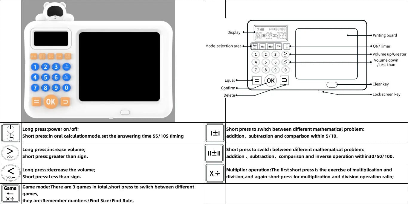 Astronaut English version oral arithmetic training learning machine with ABS casing and rechargeable battery