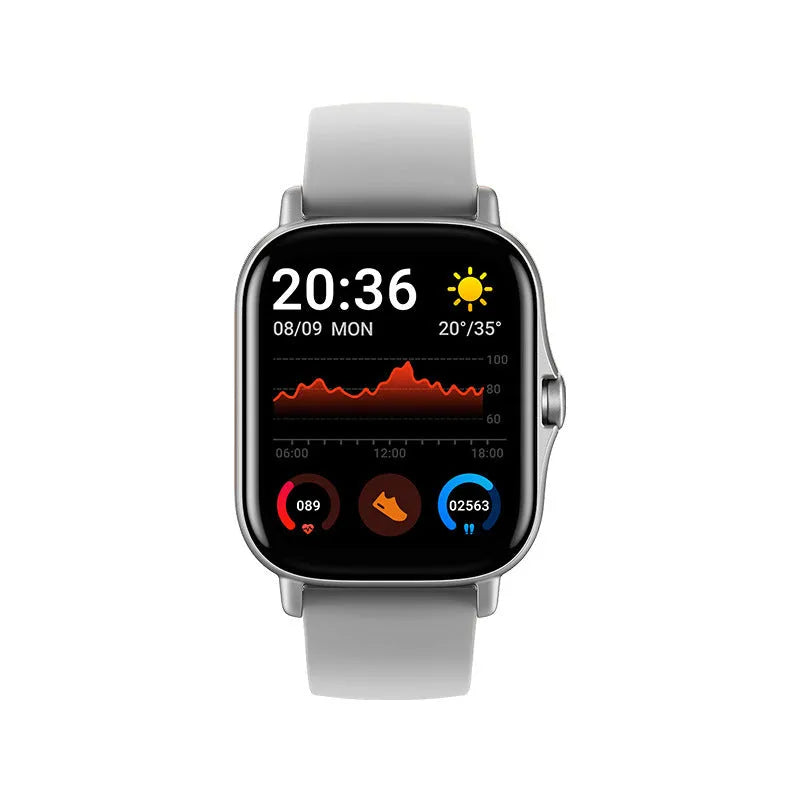 GT20 black smart watch with alloy case and silicone strap on a wrist