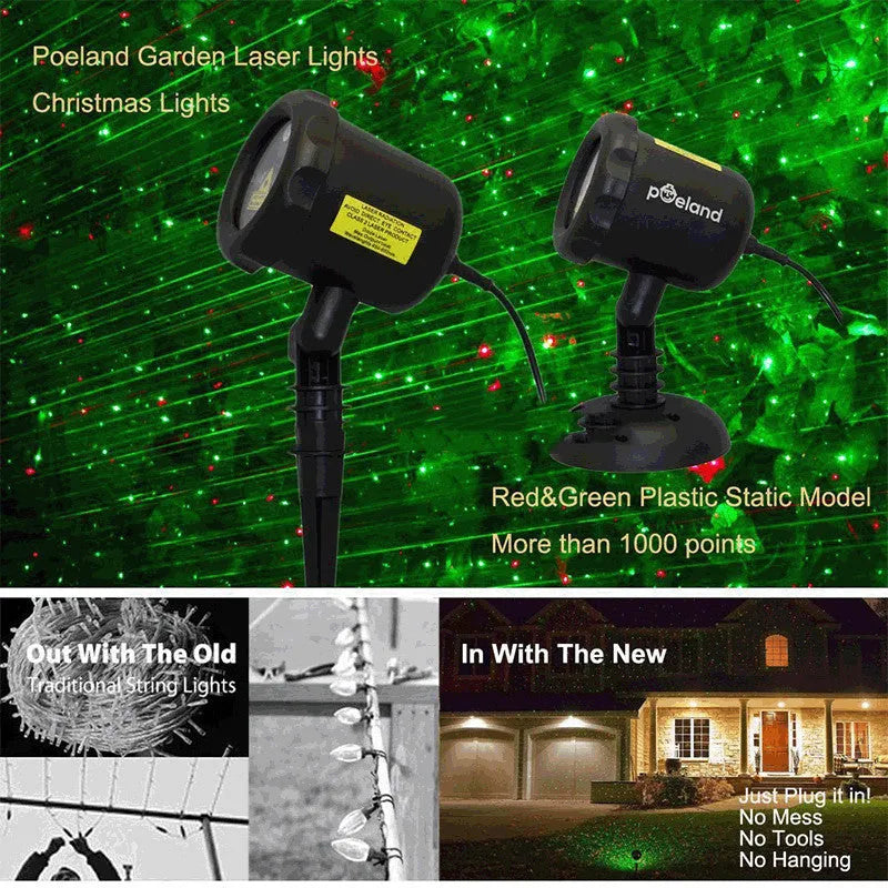 Christmas laser projector with remote, red and green firefly light, 30x30 ft coverage, IP65 outdoor use