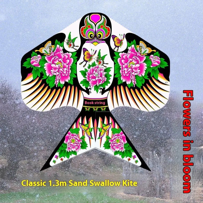 Handmade bronzing sand swallow butterfly kite in 1.3m gold-plated polyester fabric with peony pattern