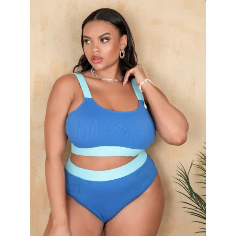 Solid colour women's high-waisted bikini swimsuit set on a neutral background.