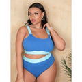 Solid colour women's high-waisted bikini swimsuit set on a neutral background.