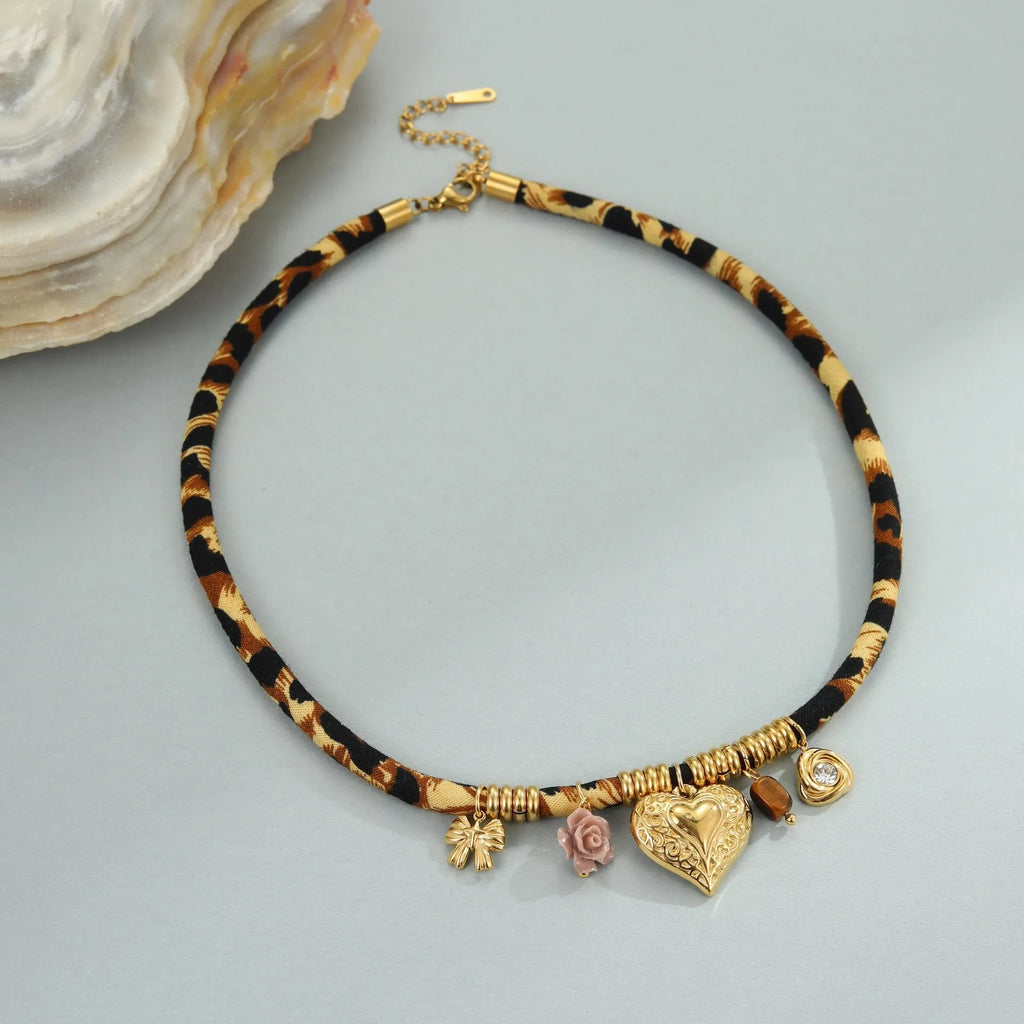 Leopard series stainless steel necklace with geometric design and 18K gold plating