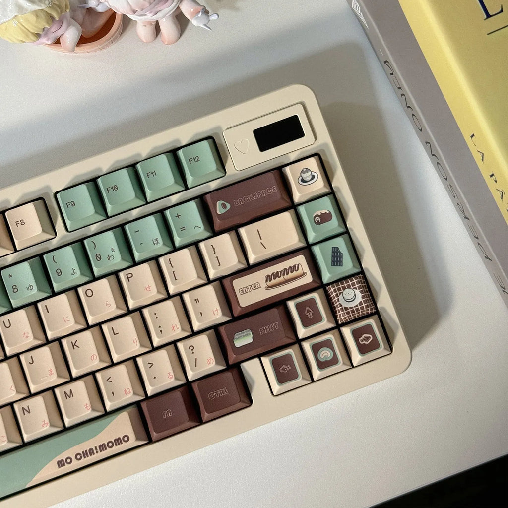 Matcha green ergonomic mechanical keyboard keycap set with five-sided sublimation printing.