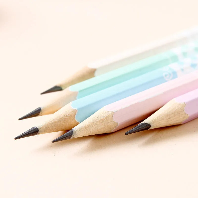 Barrel of 50 basswood hexagonal pencils with HB graphite refills, showing six-angle design.