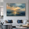 Hand-painted oil painting on canvas, abstract sunset landscape, horizontal unstretched art for home