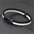 Handmade woven hand strap in black and white Milan rope alloy showing 19cm, 21cm, 23cm size options