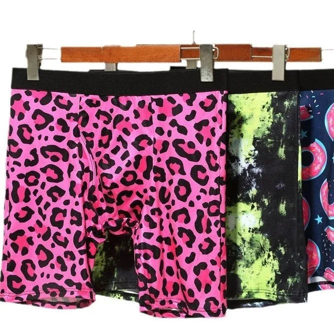 Men's wild leopard pattern printed underwear in quick-drying polyester with low-rise waistband