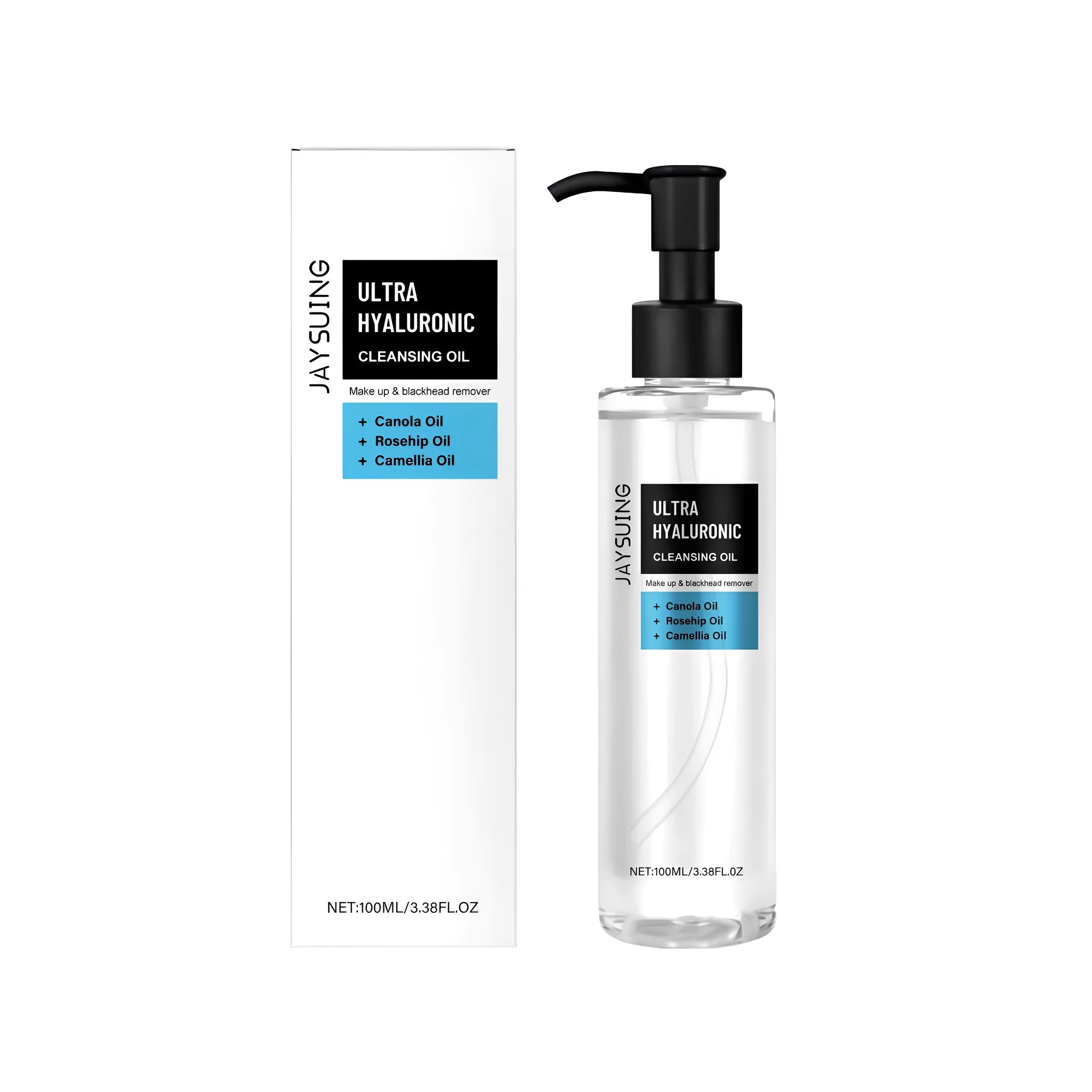 100 ml bottle of hyaluronic acid makeup remover oil with botanical ingredients