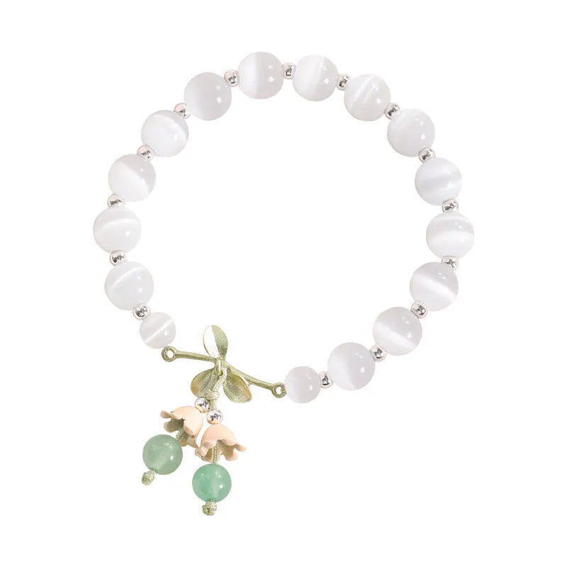Women's opal beaded bracelet with diamond-shaped cat's eye stones in multiple colour options