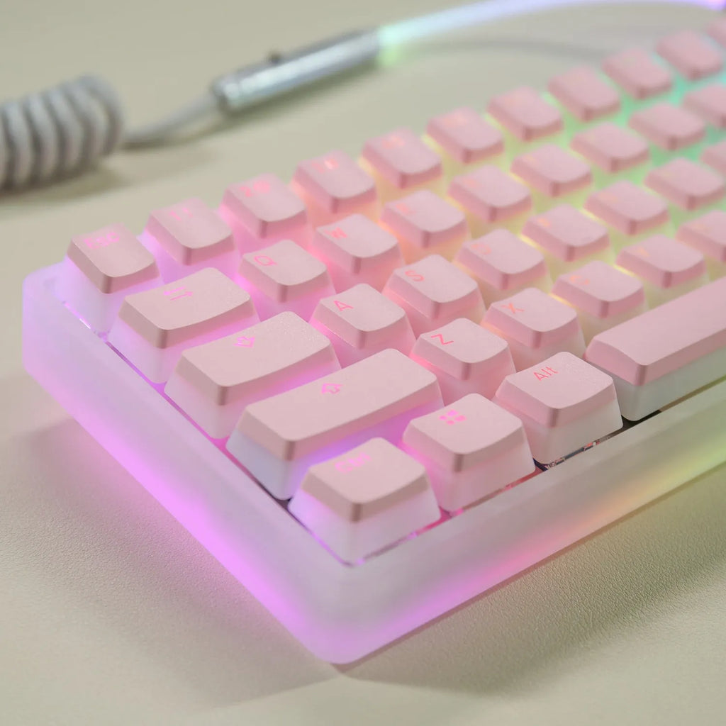 Double Skin Milk Pudding Transparent PBT keycap set in pink colour OEM profile for mechanical keyboards
