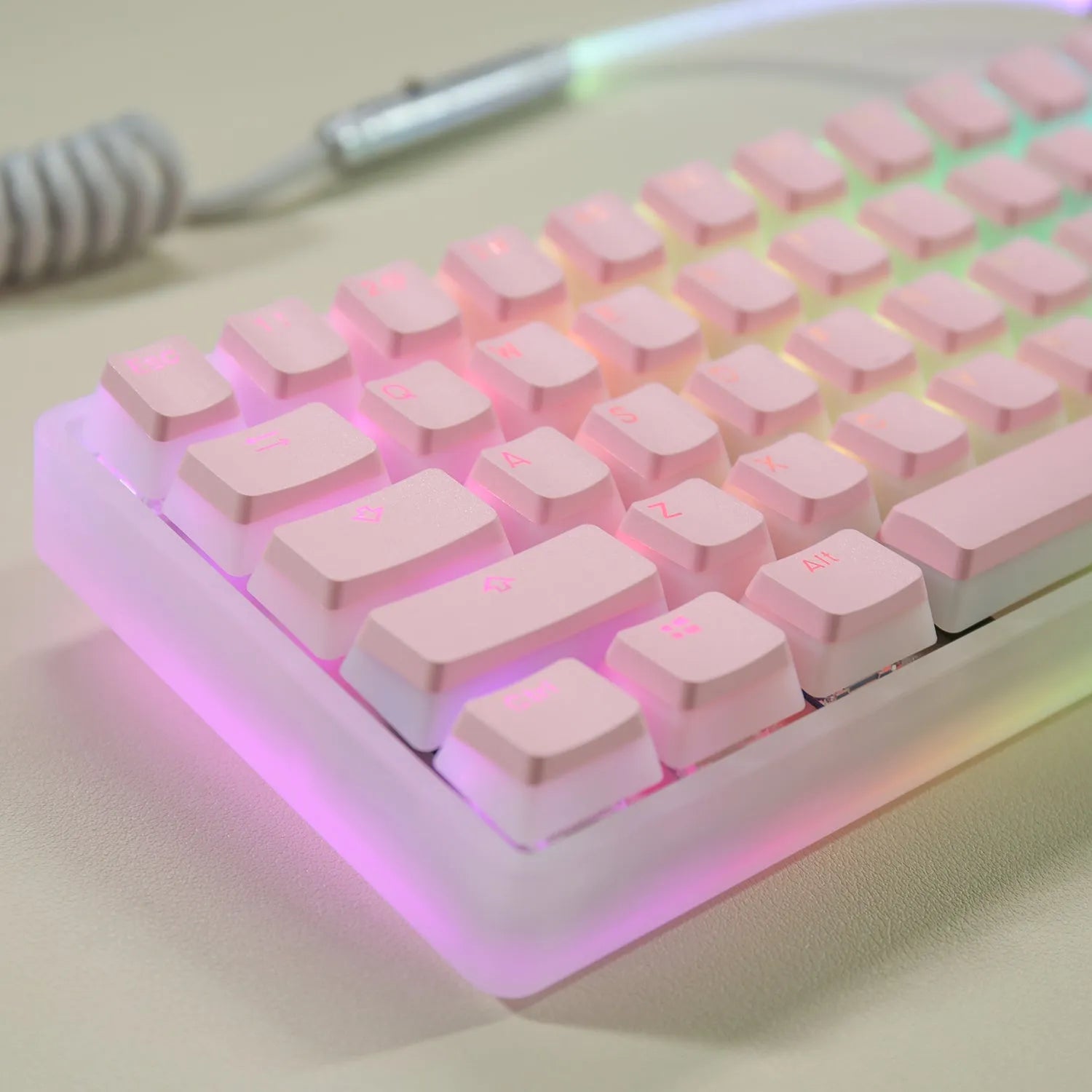 Double Skin Milk Pudding Transparent PBT keycap set in pink colour OEM profile for mechanical keyboards