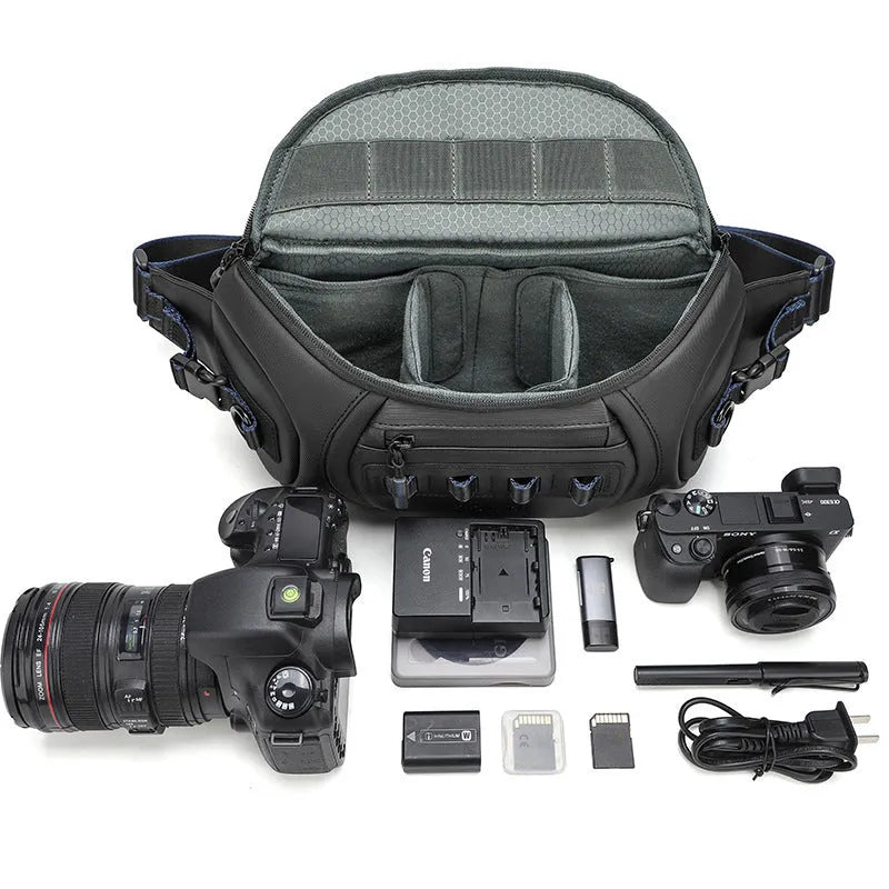 Waterproof Oxford cloth DSLR camera shoulder bag in black, grey, or green colour options