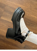 Women's beige and black Mary Jane shoes with chunky heels and shallow-cut round toe design